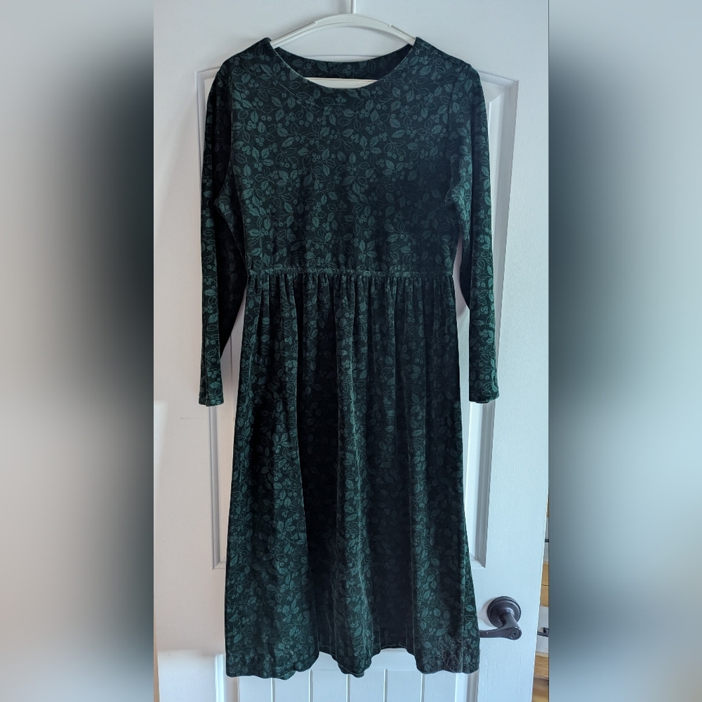 L.L. Bean Green Midi Dress with Floral Print